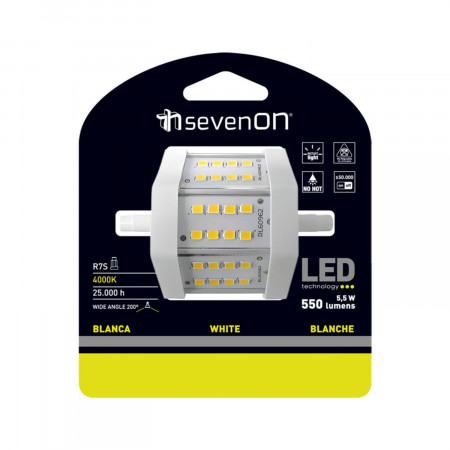 Bombilla LED Tubo R7S 5,5W Equi.45W 550lm 4000K 25000H
 7hSevenOn Bombillas LED 4