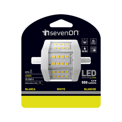 Bombilla LED Tubo R7S 5,5W Equi.45W 550lm 4000K 25000H
 7hSevenOn Bombillas LED 4