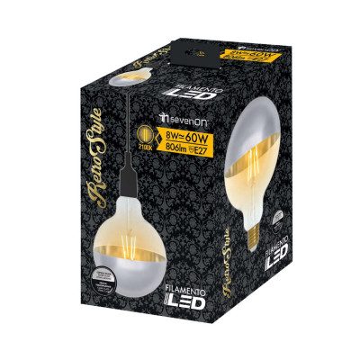 Bombilla LED Globo G120 Cúpula Plata E27 8W Equi.60W 806lm 2100K Vintage 15000H
 7hSevenOn Vintage Bombillas LED 4