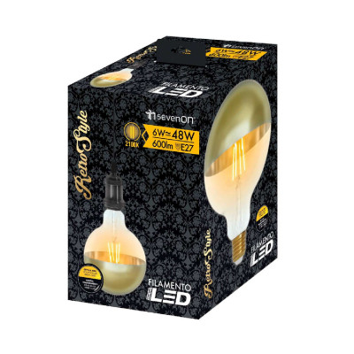 Bombilla LED Globo G120 Cúpula Oro E27 6W Equi.48W 600lm 2100K 15000H
 7hSevenOn Vintage Bombillas LED 4