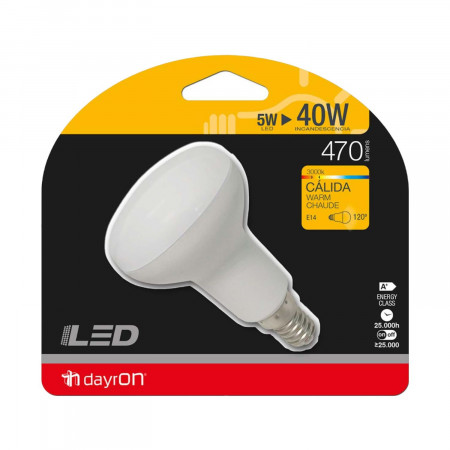 Bombilla LED Reflectora E14 5W Equi.40W 470lm 3000K 25000H
 7hDayron Bombillas LED 4