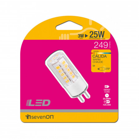 Bombilla LED Bipin G4 3W Equi.25W 249lm 3000K 25000H 7hSevenOn Bombillas LED 4
