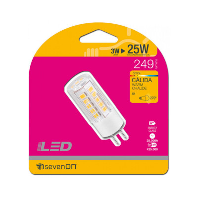 Bombilla LED Bipin G4 3W Equi.25W 249lm 3000K 25000H 7hSevenOn Bombillas LED 4