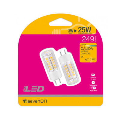 Pack 2 Bombillas LED Bipin G4 3W Equi.25W 249lm 3000K 25000H
 7hSevenOn Bombillas LED 4