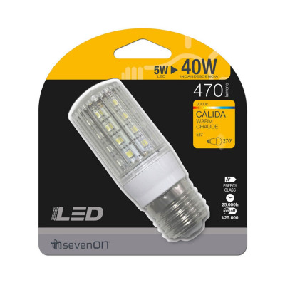 Bombilla LED Mini Mazorca E27 5W Equi.40W 470lm 3000K 25000H
 7hSevenOn Bombillas LED 4