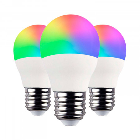 Pack 3 Bombillas LED Esférica Smart WiFi E27 5W Equi.35W 470lm RGBWW Regulable vía Smartphone/APP 25000H 7hSevenOn Home Bombilla