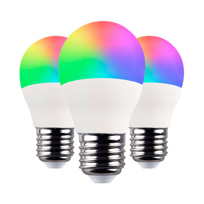 Pack 3 Bombillas LED Esférica Smart WiFi E27 5W Equi.35W 470lm RGBWW Regulable vía Smartphone/APP 25000H 7hSevenOn Home Bombilla
