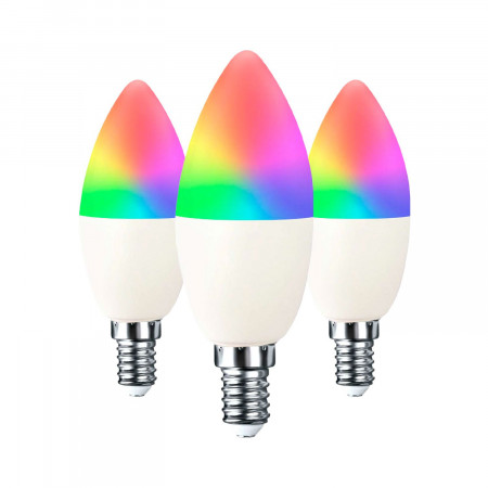 Pack 3 Bombillas LED Vela Smart WiFi E14 5W Equi.35W 450lm RGBWW Regulable vía Smartphone/APP 25000H 7hSevenOn Premium Bombillas