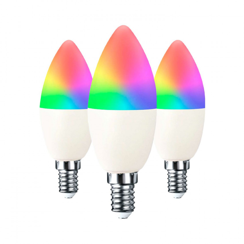 Pack 3 Bombillas LED Vela Smart WiFi E14 5W Equi.35W 450lm RGBWW Regulable vía Smartphone/APP 25000H 7hSevenOn Premium Bombillas Pack 3 Bombillas LED Vela Smart WiFi E14 5W Equi.35W 450lm RGBWW Regulable vía Smartphone/APP 25000H 7hSevenOn Premium Bombillas