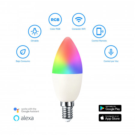 Pack 3 Bombillas LED Vela Smart WiFi E14 5W Equi.35W 450lm RGBWW Regulable vía Smartphone/APP 25000H 7hSevenOn Premium Bombillas Pack 3 Bombillas LED Vela Smart WiFi E14 5W Equi.35W 450lm RGBWW Regulable vía Smartphone/APP 25000H 7hSevenOn Premium Bombillas