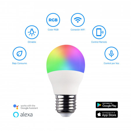 Bombilla LED Esférica Smart WiFi E27 5W Equi.35W 450lm RGBWW Regulable vía Smartphone/APP 25000H 7hSevenOn Premium Bombillas Int Bombilla LED Esférica Smart WiFi E27 5W Equi.35W 450lm RGBWW Regulable vía Smartphone/APP 25000H 7hSevenOn Premium Bombillas Int