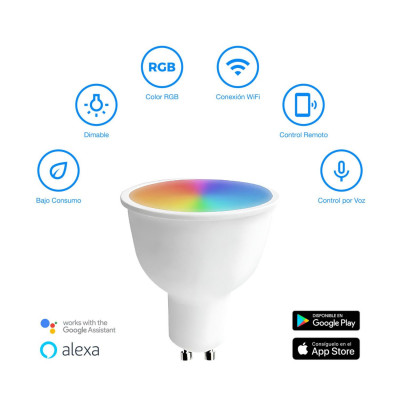 Pack 3 Bombillas LED Spotlight Smart WiFi GU10 5W Equi.25W 380lm RGBWW Regulable vía Smartphone/APP 25000H 7hSevenOn Premium Bom