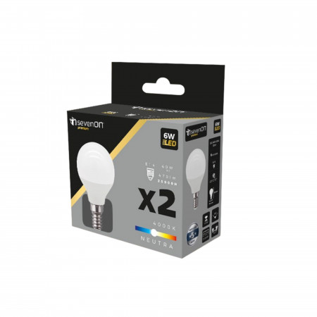 Pack 2 Bombillas LED Esférica E14 6W Equi.40W 470lm 25000H 7hSevenOn Premium Bombillas LED 4 Pack 2 Bombillas LED Esférica E14 6W Equi.40W 470lm 25000H 7hSevenOn Premium Bombillas LED 4