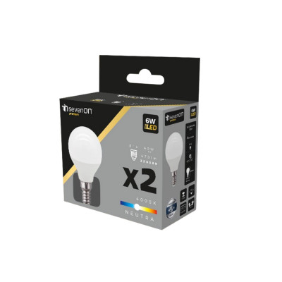 Pack 2 Bombillas LED Esférica E14 6W Equi.40W 470lm 25000H 7hSevenOn Premium Bombillas LED 4