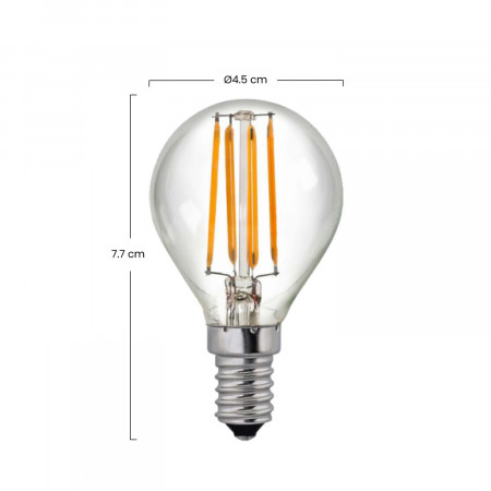 Pack 2 Bombillas LED Filamento Esféricas E14 4W Equi.40W 470lm 2700K 25000H 7hSevenOn Premium Bombillas LED 3 Pack 2 Bombillas LED Filamento Esféricas E14 4W Equi.40W 470lm 2700K 25000H 7hSevenOn Premium Bombillas LED 3