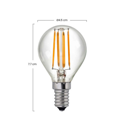 Pack 2 Bombillas LED Filamento Esféricas E14 4W Equi.40W 470lm 2700K 25000H 7hSevenOn Premium Bombillas LED 3