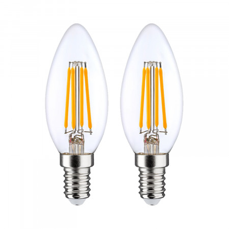 Pack 2 Bombillas LED Filamento Vela E14 4W Equi.40W 470lm 2700K 25000H 7hSevenOn Premium Bombillas LED 1