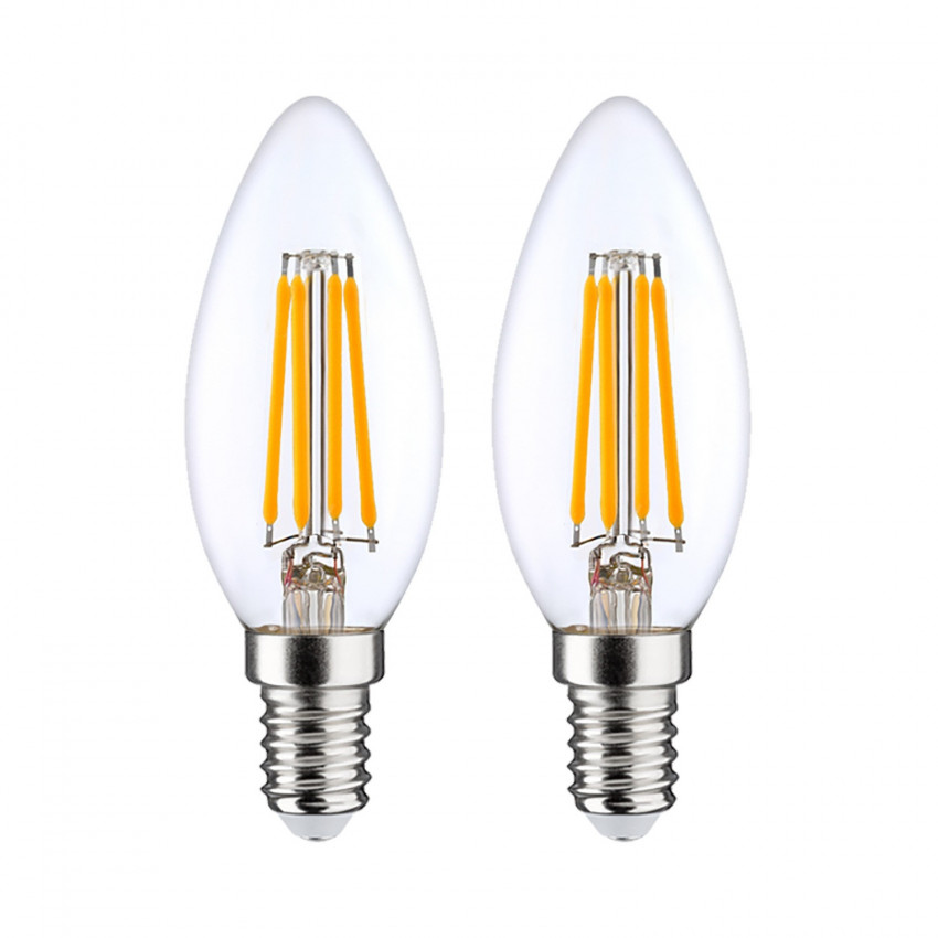 Pack 2 Bombillas LED Filamento Vela E14 4W Equi.40W 470lm 2700K 25000H 7hSevenOn Premium Bombillas LED 1 Pack 2 Bombillas LED Filamento Vela E14 4W Equi.40W 470lm 2700K 25000H 7hSevenOn Premium Bombillas LED 1