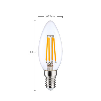 Pack 2 Bombillas LED Filamento Vela E14 4W Equi.40W 470lm 2700K 25000H 7hSevenOn Premium Bombillas LED 3