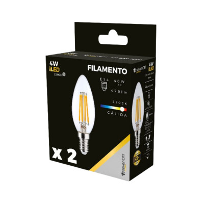 Pack 2 Bombillas LED Filamento Vela E14 4W Equi.40W 470lm 2700K 25000H 7hSevenOn Premium Bombillas LED 4