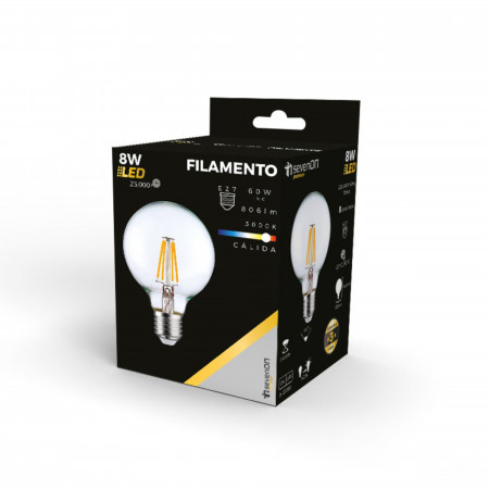 Lâmpada LED Filamento Globo E27 8W Equi.60W 806lm 3000K 25000H 7hSevenOn Premium Lâmpadas LED 4