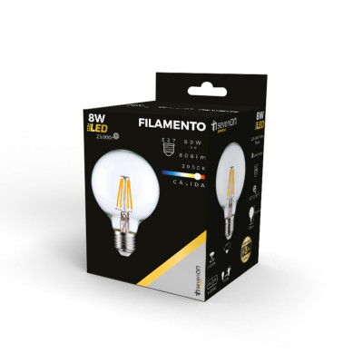 Bombilla LED Filamento Globo E27 8W Equi.60W 806lm 3000K 25000H 7hSevenOn Premium Bombillas LED 4