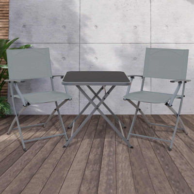 Conjunto de Jardín Plegable Mesa Cuadrada y 2 Sillas con Brazos Amber O91 Conjuntos para Terrazas 7