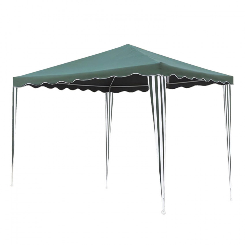 Gazebo Cenador Metálico con Tela y Volantes Verde/Blanco 295x295x245cm 7house Pérgolas y Cenadores de Metal 1 Gazebo Cenador Metálico con Tela y Volantes Verde/Blanco 295x295x245cm 7house Pérgolas y Cenadores de Metal 1