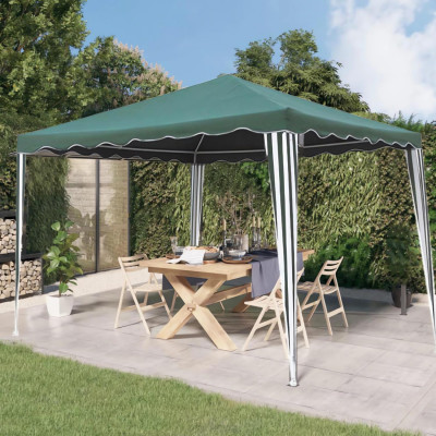 Gazebo Cenador Metálico con Tela y Volantes Verde/Blanco 295x295x245cm 7house Pérgolas y Cenadores de Metal 6
