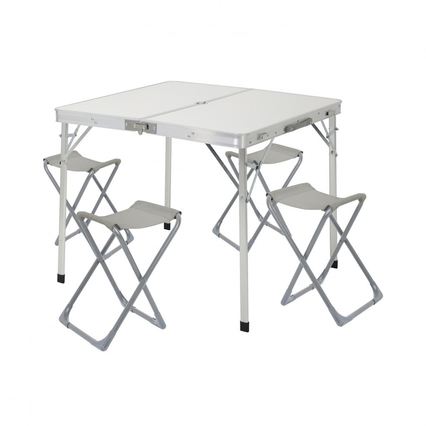Conjunto de Jardín Plegable Mesa Rectangular y 4 Sillas Camping Blanco/Gris 7house Mobiliario de Camping 1 Conjunto de Jardín Plegable Mesa Rectangular y 4 Sillas Camping Blanco/Gris 7house Mobiliario de Camping 1