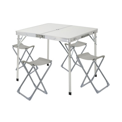 Conjunto de Jardín Plegable Mesa Rectangular y 4 Sillas Camping Blanco/Gris 7house Mobiliario de Camping 1
