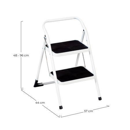 Escalera Metálica con 2 Peldaños Blanco/Negro 96x44x50cm O91 Escaleras 2