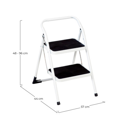 Escalera Metálica con 2 Peldaños Blanco/Negro 96x44x50cm O91 Escaleras 2