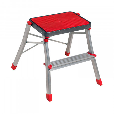 Taburete de Aluminio con 2 Peldaños Gris/Rojo 46x48x47cm O91 Escaleras 1