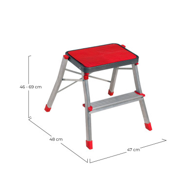 Banco de alumínio com 2 degraus cinzento/vermelho 46x48x47cm O91 Stairs 2
