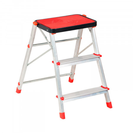 Taburete de Aluminio con 3 Peldaños Gris/Rojo 89x48x50cm O91 Escaleras 1