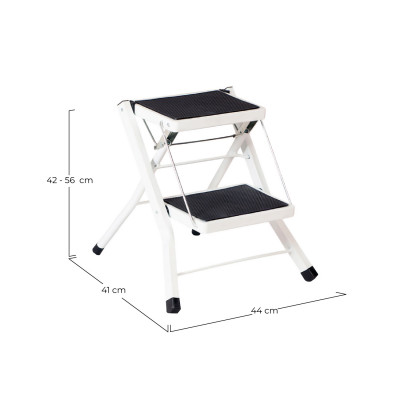 Escalera Metálica con 2 Peldaños Blanco/Negro 56x41x44cm O91 Escaleras 2