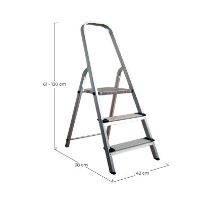 Escalera de Aluminio con 3 Peldaños Gris 130x42x68cm O91 Escaleras 2