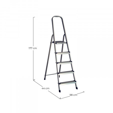 Escalera de Aluminio con 5 Peldaños Gris 177x47x98cm O91 Escaleras 2 Escalera de Aluminio con 5 Peldaños Gris 177x47x98cm O91 Escaleras 2
