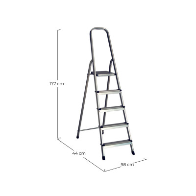 Escalera de Aluminio con 5 Peldaños Gris 177x47x98cm O91 Escaleras 2