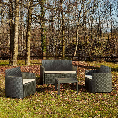 Conjunto de Jardín Mesa Cuadrada y 3 Sillones con Cojines Arena Antracita Progarden Conjuntos de Sofás y Mesas Bajas 1