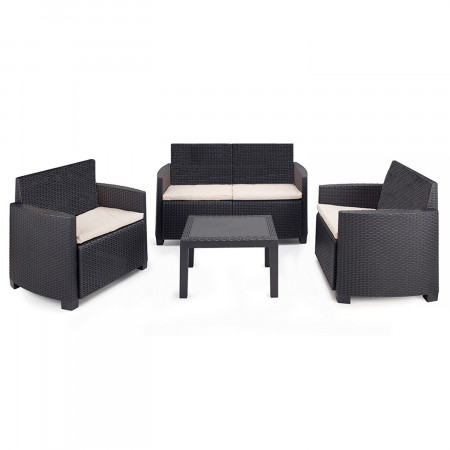 Conjunto de Jardín Mesa Cuadrada y 3 Sillones con Cojines Arena Antracita Progarden Conjuntos de Sofás y Mesas Bajas 2