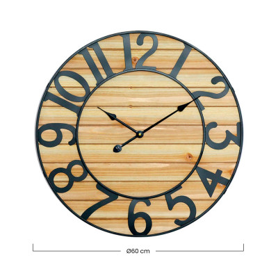 Reloj de Pared Vintage Negro/Madera Clara Ø60cm O91 Relojes de Pared 4