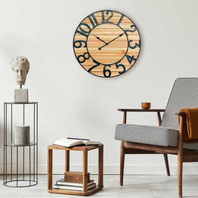 Reloj de Pared Vintage Negro/Madera Clara Ø60cm O91 Relojes de Pared 5