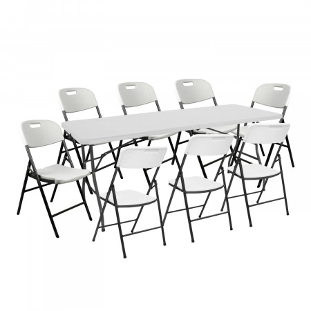 Conjunto Plegable Mesa 240cm y 8 Sillas con Asa Blanco Catering O91 Conjuntos para Jardín 1