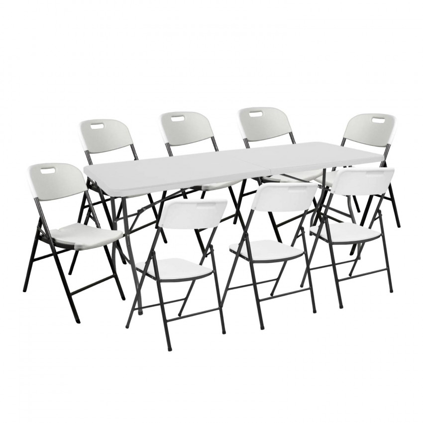 Conjunto Plegable Mesa 240cm y 8 Sillas con Asa Blanco Catering O91 Conjuntos para Jardín 1 Conjunto Plegable Mesa 240cm y 8 Sillas con Asa Blanco Catering O91 Conjuntos para Jardín 1