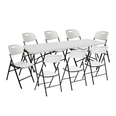 Conjunto Plegable Mesa 240cm y 8 Sillas con Asa Blanco Catering O91 Conjuntos para Jardín 1