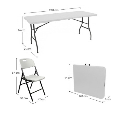 Conjunto Plegable Mesa 240cm y 8 Sillas con Asa Blanco Catering O91 Conjuntos para Jardín 5