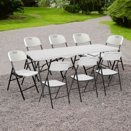 Conjunto Plegable Mesa 240cm y 8 Sillas con Asa Blanco Catering O91 Conjuntos para Jardín 6 Conjunto Plegable Mesa 240cm y 8 Sillas con Asa Blanco Catering O91 Conjuntos para Jardín 6