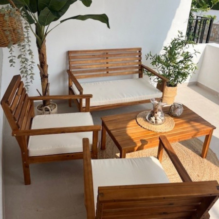 Conjunto de Jardín Mesa Rectangular y 3 Sillas con Cojines Marlon Madera de Acacia 7house Conjuntos de Sofás y Mesas Bajas 7